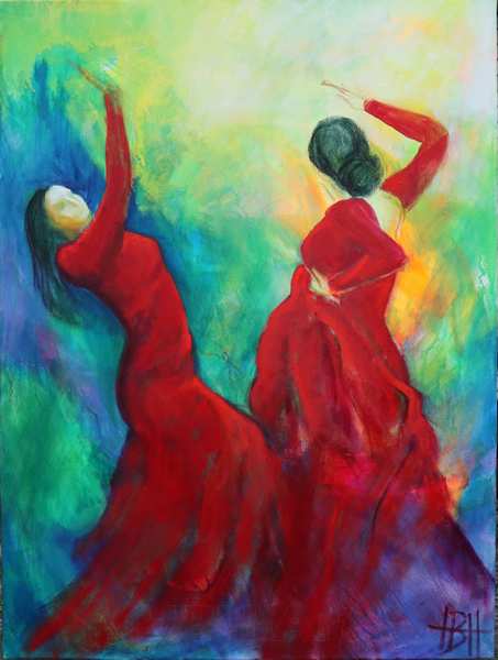 painting of two flamenco dancers - oil on canvas